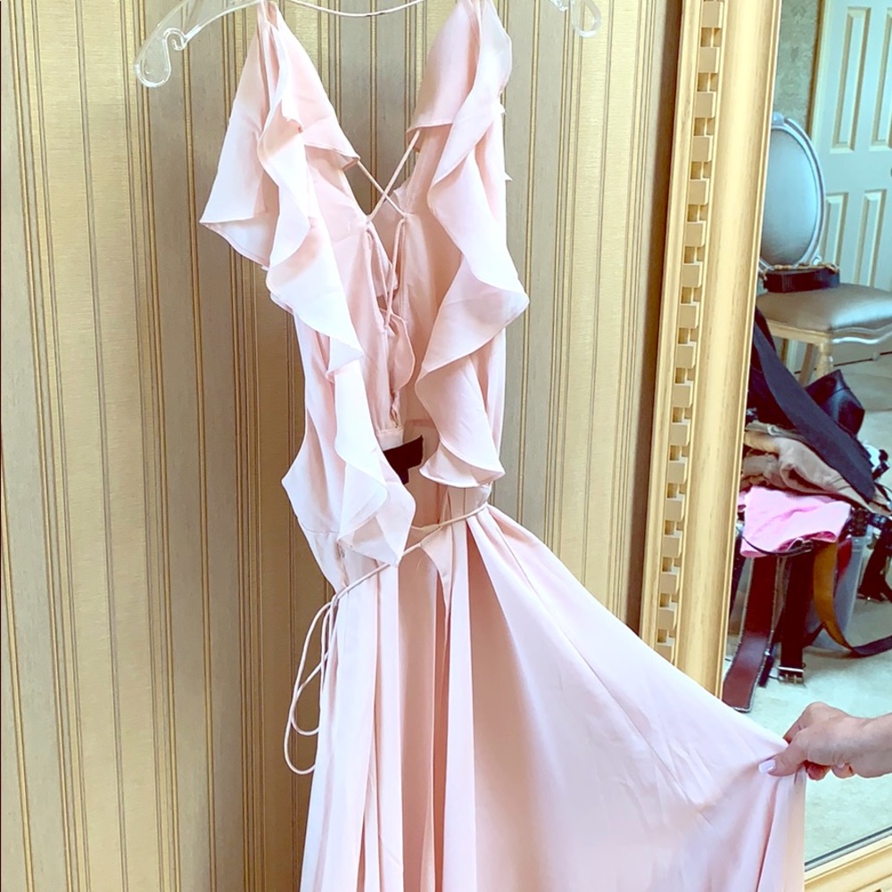 Pale pink Kendall and Kylie wrap dress